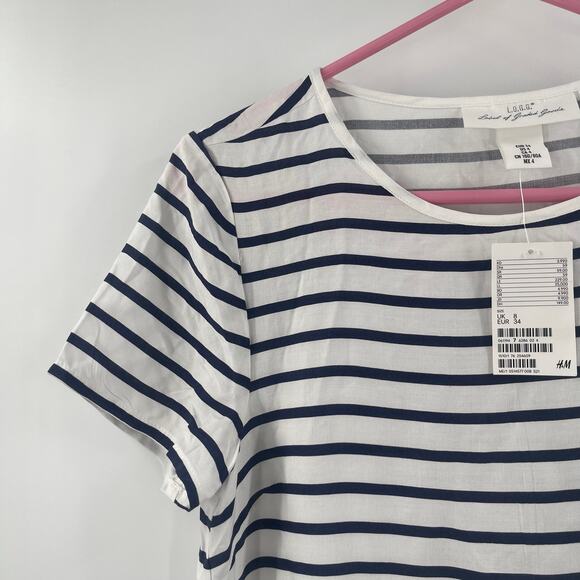 H&M L.O.GG Shirt Size 4 Women's Short Sleeve Stripes Nautical Navy White NWT - Picture 5 of 9